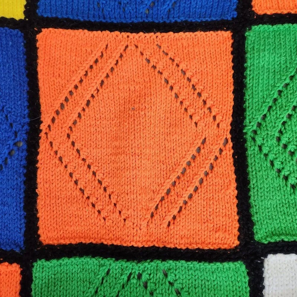 Afghan‎ Throw 80s Bright Color Block Cube Handmade 70s Grannycore Vintage Retro